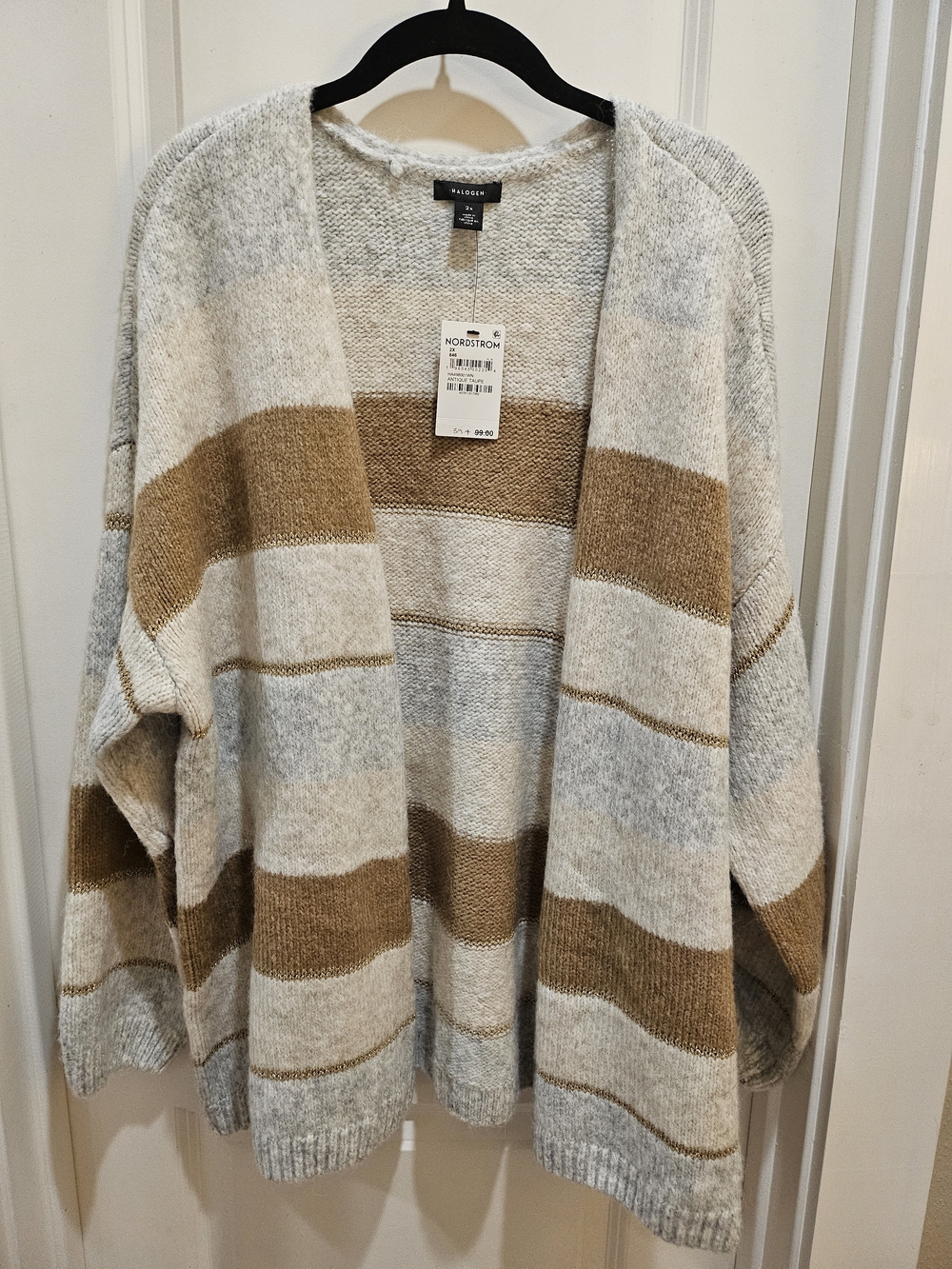Halogen Cream and Tan Striped Open-Front Cardigan